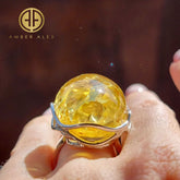 Lemon Amber Free Shape Adjustable Ring Sterling Silver